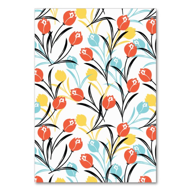 Vibrant Tulip Mönster Blommigt Design på vitt Bordsnummer (Framsidan)