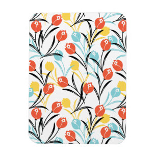 Vibrant Tulip Mönster Blommigt Design på vitt Magnet