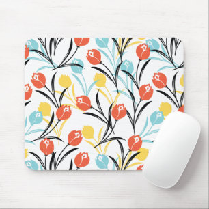 Vibrant Tulip Mönster Blommigt Design på vitt Musmatta