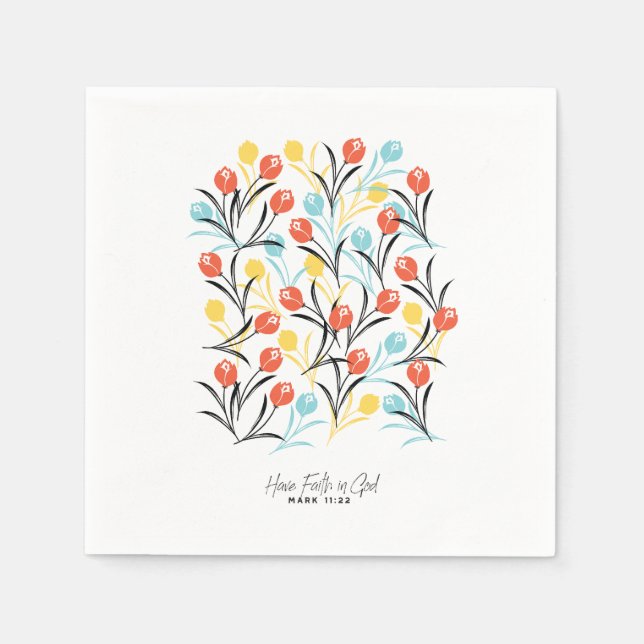 Vibrant Tulip Mönster Blommigt Design på vitt Pappersservett (Framsidan)