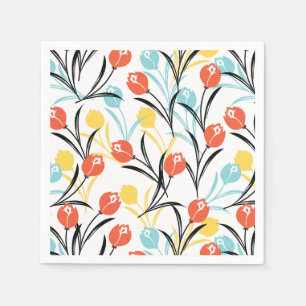 Vibrant Tulip Mönster Blommigt Design på vitt Pappersservett