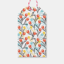 Vibrant Tulip Mönster Blommigt Design på vitt Presentetikett