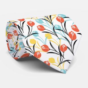 Vibrant Tulip Mönster Blommigt Design på vitt Slips