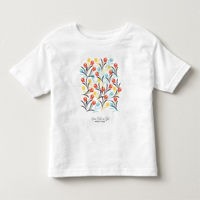 Vibrant Tulip Mönster Blommigt Design på vitt T Shirt (Framsida)