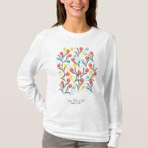 Vibrant Tulip Mönster Blommigt Design på vitt T Shirt