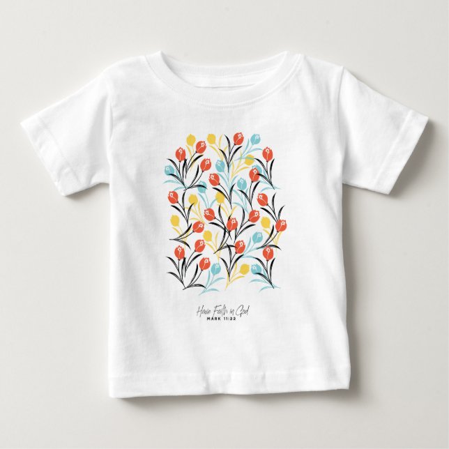 Vibrant Tulip Mönster Blommigt Design på vitt T Shirt (Framsida)