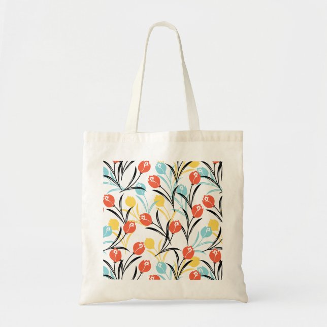 Vibrant Tulip Mönster Blommigt Design på vitt Tygkasse (Framsidan)