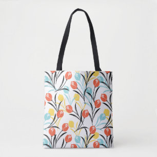 Vibrant Tulip Mönster Blommigt Design på vitt Tygkasse