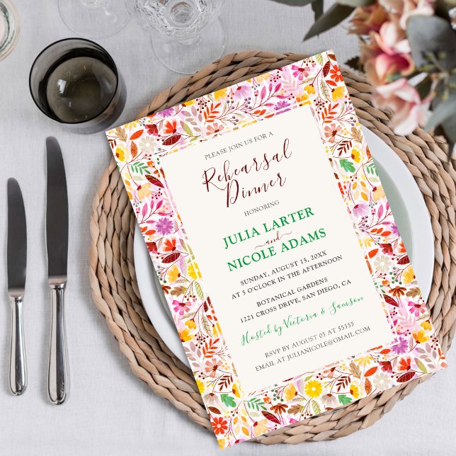 Vibrant Tulip Summer Flowers Rehearsal Dinner Inbjudningar (Skapare uppladdad)