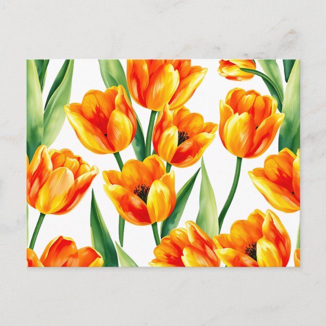 Vibrant Tulips Watercolor Mönster i Bright Gult Vykort (Framsida)
