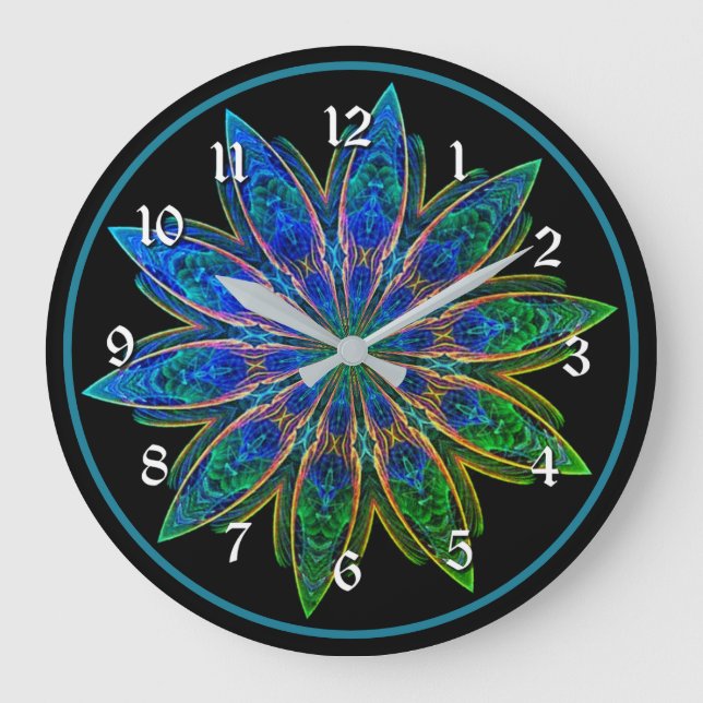 Vibrant Turcos Lotus Petals Mandala Round Stor Klocka (Framsida)