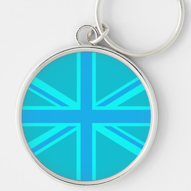 Vibrant Turcos Union Jack British Flagga Rund Silverfärgad Nyckelring (Framsidan)