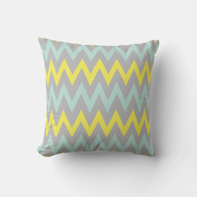 Vibrant turkos, Gult och Grått Pillow Kudde (Framsida)