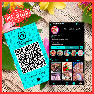 Vibrant Turkos Nagelsalong Instagram QR Visitkort