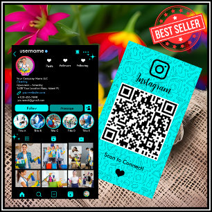 Vibrant Turquoise Städtjänst Instagram QR Visitkort