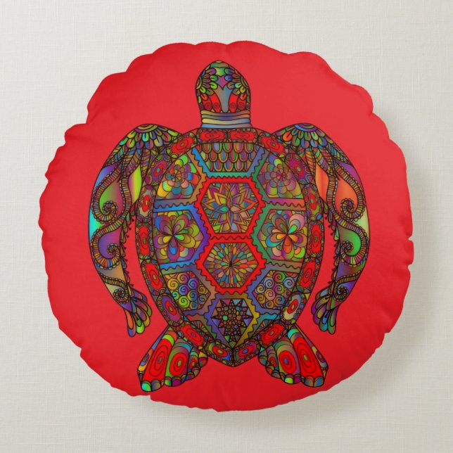 Vibrant Turtle Red Decorative Pillow Rund Kudde (Framsidan)