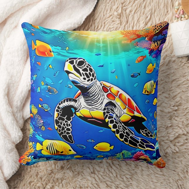Vibrant Turtle Reef Life Kudde (Filt)