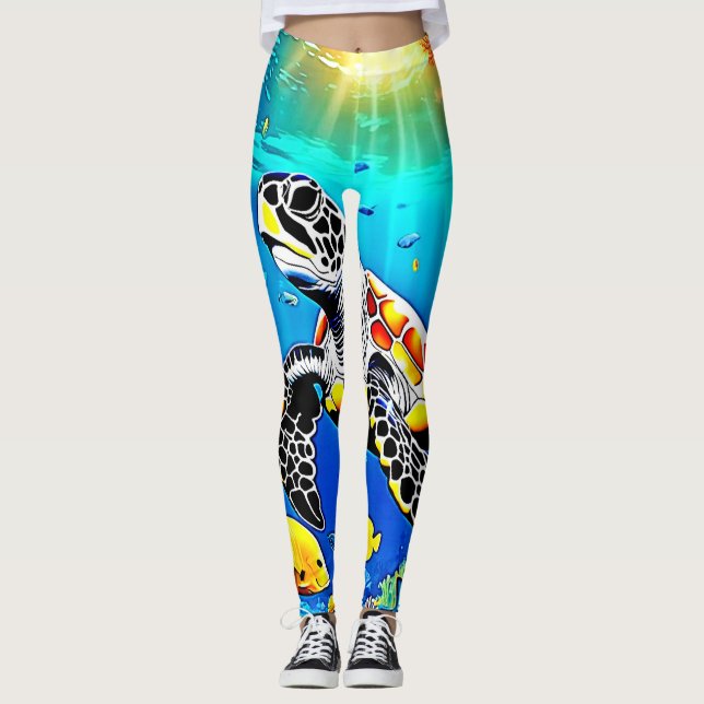 Vibrant Turtle Reef Life Leggings (Framsida)