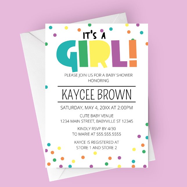 Vibrant typografi "Det är en flicka" Babyskabb Inbjudningar (It's a Girl Vibrant Typography Baby Shower Invitation)