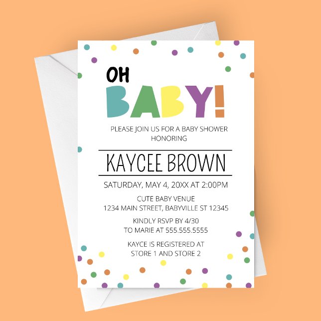 Vibrant typografi Oh Baby Baby Shower-inbjudan Inbjudningar (Oh Baby Vibrant Typography Baby Shower Invitation)