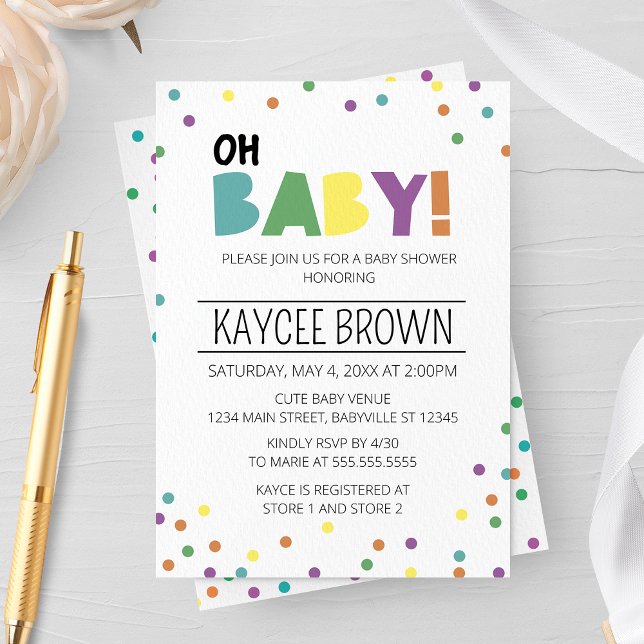 Vibrant typografi Oh Baby Baby Shower-inbjudan Inbjudningar (Skapare uppladdad)