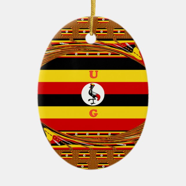 Vibrant Uganda Flagga-Inspired Art Julgransprydnad Keramik (Framsidan)