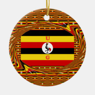 Vibrant Uganda Flagga-Inspired Art Julgransprydnad Keramik