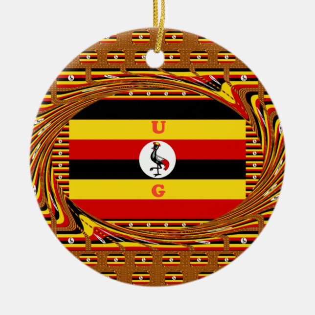Vibrant Uganda Flagga-Inspired Art Julgransprydnad Keramik (Framsidan)
