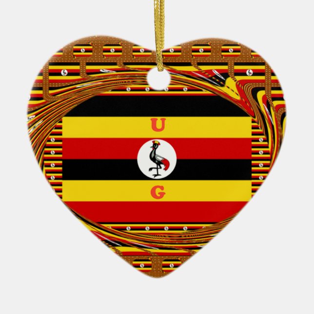 Vibrant Uganda Flagga-Inspired Art Julgransprydnad Keramik (Framsidan)