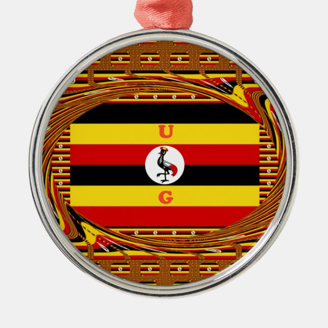 Vibrant Uganda Flagga-Inspired Art Julgransprydnad Metall (Framsidan)