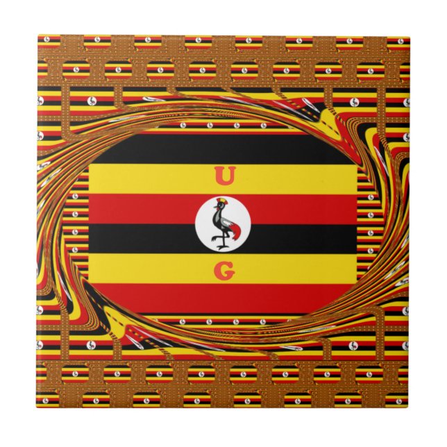 Vibrant Uganda Flagga-Inspired Art Kakelplatta (Framsidan)
