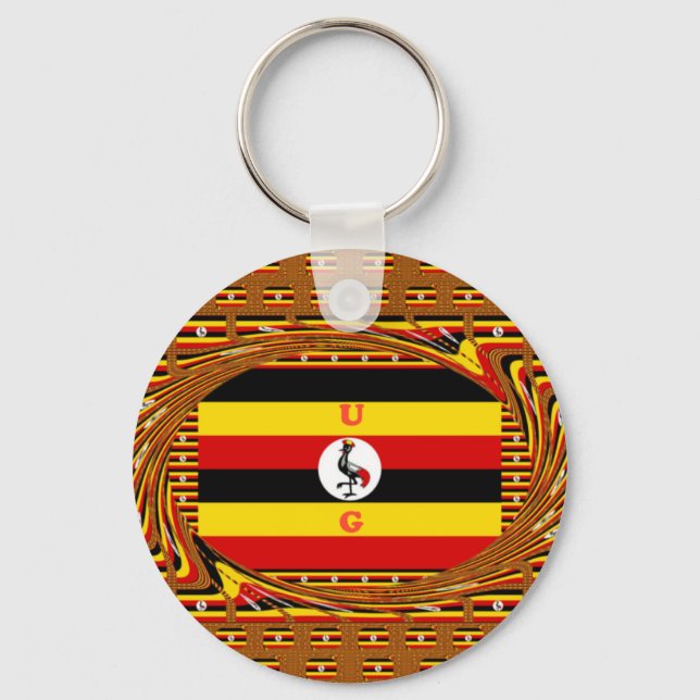 Vibrant Uganda Flagga-Inspired Art Nyckelring (Framsida)