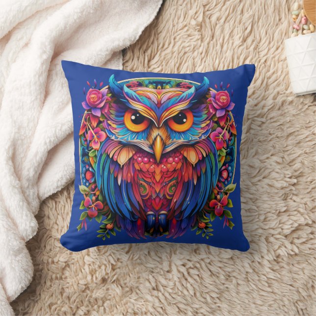 Vibrant Uggla - Colorful Boho Kudde (Filt)