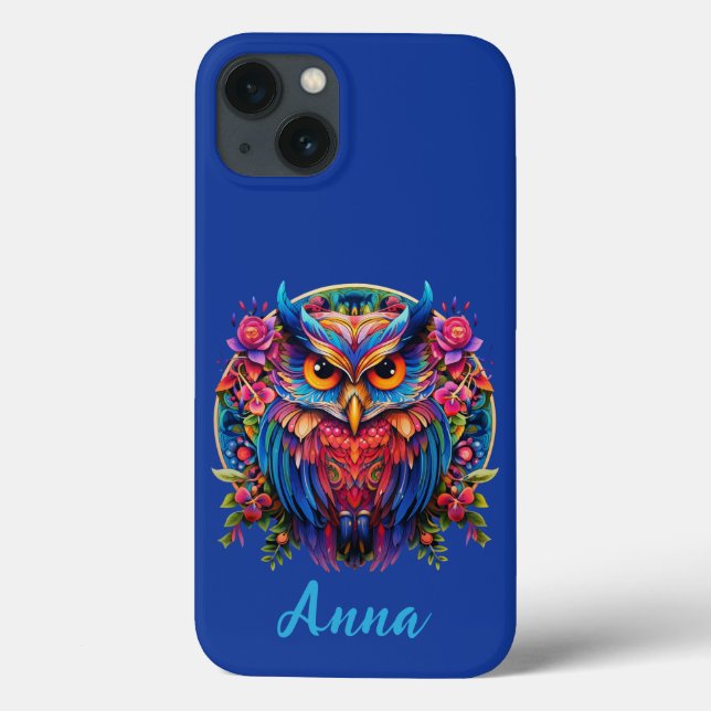 Vibrant Uggla med Blommigt accenter - Anpassat nam (Baksida)