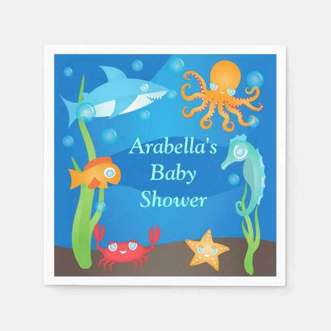 Vibrant under Sea Baby Shower Napkin Pappersservett (Framsidan)
