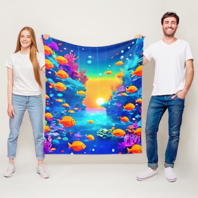 Vibrant undervattensparadise hittades fleecefilt (På plats)