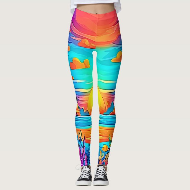 Vibrant undervattenssolnedgång leggings (Framsida)