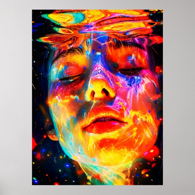 Vibrant Underwater Female Portrait Oil Painting Poster (Framsidan)