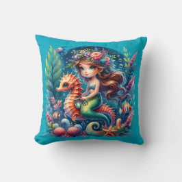 ’Vibrant Underwater Sjöjungfru Riding Seahorse’ Kudde