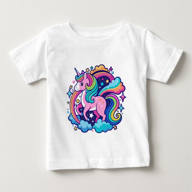 Vibrant Unicorn Fantasy T Shirt (Framsida)