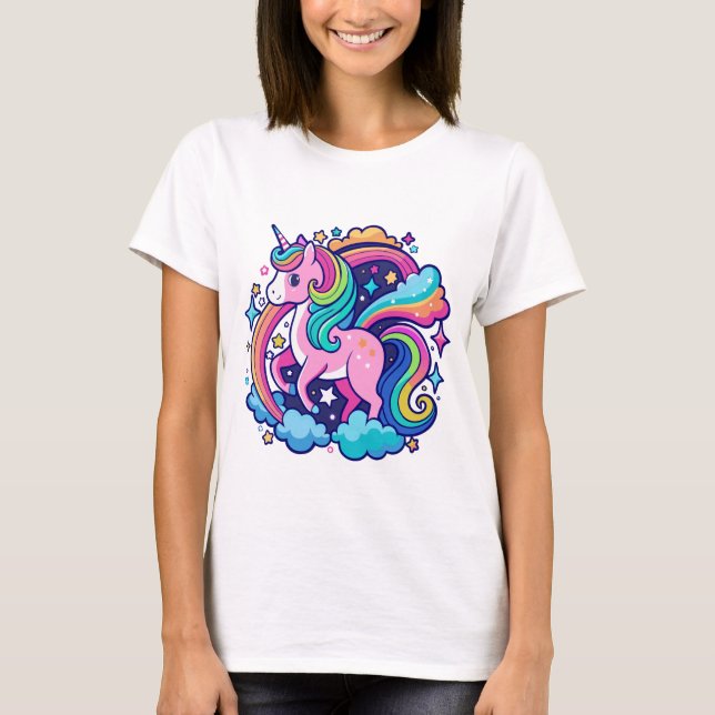 Vibrant Unicorn Fantasy T Shirt (Framsida)