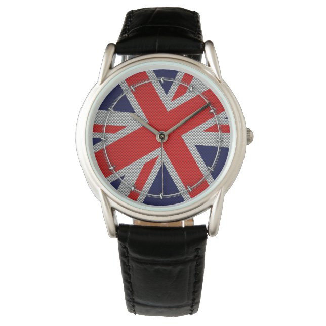 Vibrant Union Jack on Carbon Fiber Stil Print Armbandsur (Framsida)
