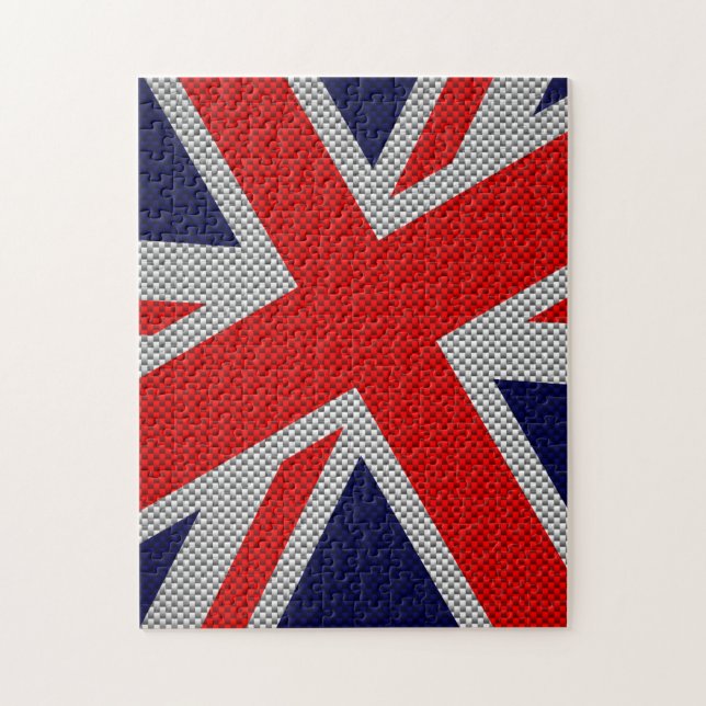 Vibrant Union Jack on Carbon Fiber Stil Print Pussel (Vertikal)