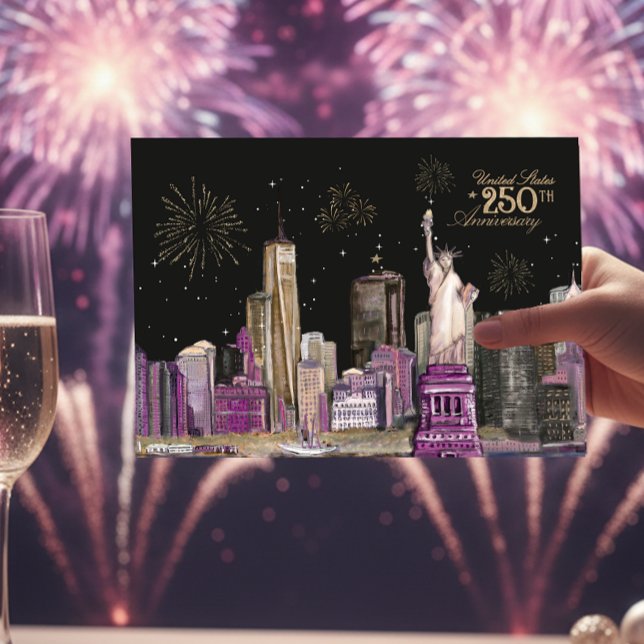 Vibrant US Semiquincentennial Rosa Lila NYC Inbjudningar (Vibrant US Semiquincentennial Pink Purple NYC Invitation)