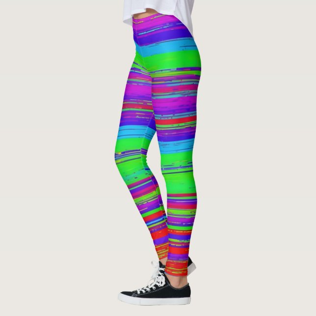 Vibrant Vågrät Glitch Mönster Leggings (Vänster)