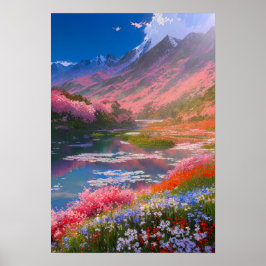 Vibrant Valley med en Tranquil River Poster