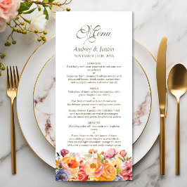 Vibrant Vår Blommigt Bröllop Menu Meny