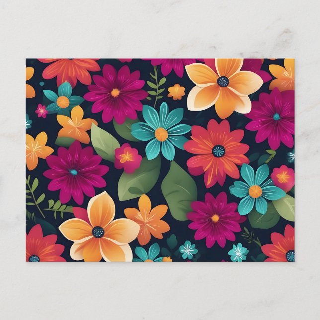 Vibrant Vår Blommönster Vykort (Framsida)