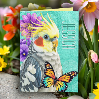 Vibrant Vår-blomning för vibrant Cockatiel Kort