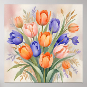 Vibrant Vår Bouquet - Tulips i Fullt Bloom Poster
